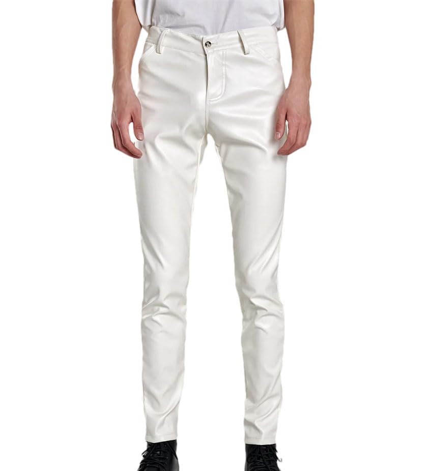 Men's PU Leather Pants Slim Fit Breathable Youth Style Casual Trousers