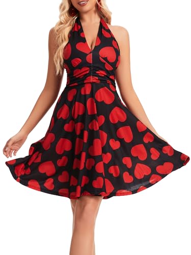 Image of Women's Festival Dress- Halter V Neck Sleeveless Ruffle Mini Dresses with Pocket