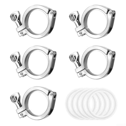 Cinque morsetti singoli a tre poli da 5,1 cm in acciaio inossidabile 304 con guarnizioni in silicone per connessioni igieniche e sicure nella lavorazione degli alimenti