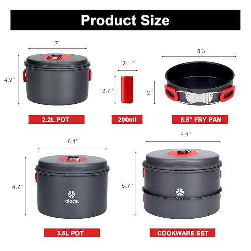 Alocs Camping Cookware Set Camping Gear, Compact Camping Pots and Pans Set, Durable Hard Alumina Camping Cooking Set for Outdoor Backpacking Camping Hiking Picnic, Included Mesh Carry Bag - Image 4