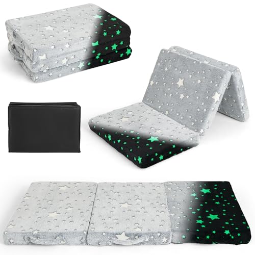 GOPLUS Babymatratze 60x120 cm, Klappmatratze für Kinderreisebetten, leuchtende Reisebettmatratze mit Griffen & Tragetasche, Faltbare Bodenmatratz...