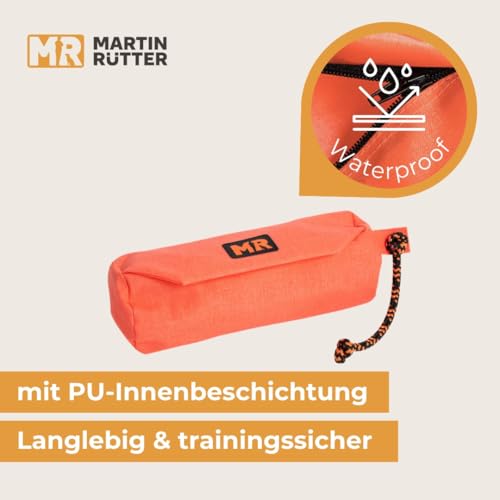 Martin Rütter – Futterbeutel Dummy Schwarz L – Futterdummy Hund wasserabweisend & waschbar, mit Reißverschluss & Wurfschnur – Apportierbeutel für Hundetraining – Für Trocken- & Nassfutter, Leckerlis