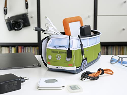 Brisa Vw Collection - Volkswagen Neoprene Universal Bag For Makeup, Travel, Cosmetics In Samba Bus T2 Camper Van Design (Green & White/Large) #TOP5