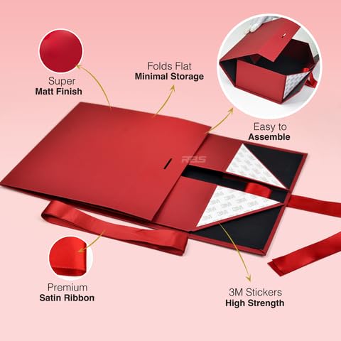 Image of RBS - Gift Box Empty (23x16x10 cm) Premium Maroon Box for Gift Packing Gift Box for Men & Women Gift hamper boxes for gift empty (1Pack) Gift Boxes for Packaging (Dark Scarlet)