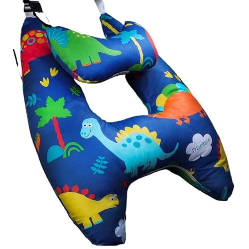 NLKDQN 子供の車のヘッドレストの枕車の肩枕の後部首枕快適な睡眠プロダクト多機能の枕のふわふわのクッシ ョン子供大人年配者の一般目的洗濯できるカバーを取付けること容易な (55x66cm,1個) (ネックピロー付き)