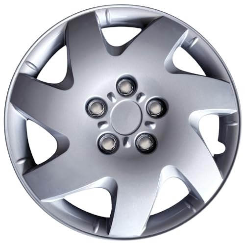 AUTOZOCO Tapacubos universales, Juego de 4 Tapacubos, Aptos para Coche, Furgoneta, ABS Resistente a Fuertes Impactos, con Anillo sujeción Ajustable, Diseño Chicago, 15 Pulgadas