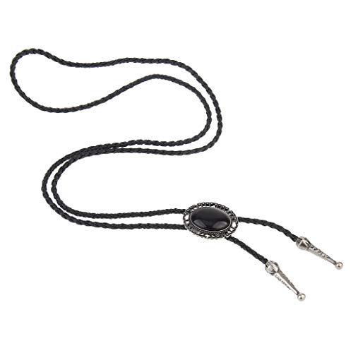 Image of Western Black Bolo Tie for Men and Women,Native American Leather Bolo Tie String