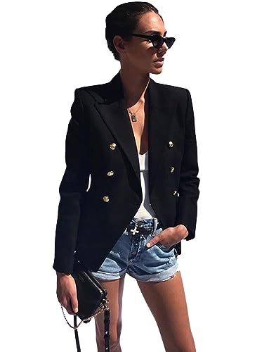 Blazer croisé pour femme à revers de pointe élégant veste costume noir