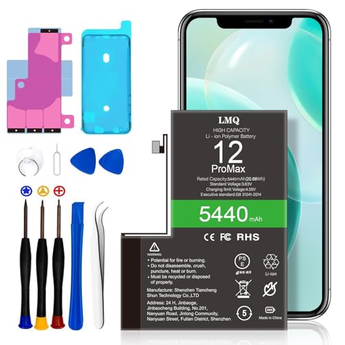 LMQ 5440mAh Super Capacity Battery Compatible with iPhone 12 Pro Max 0 Cycle Li-Polymer Replacement Battery for iPhone 12 Pro MaxModel A2342 A2411 A2412 A2410 with Repair Tool Kit+Adhesive