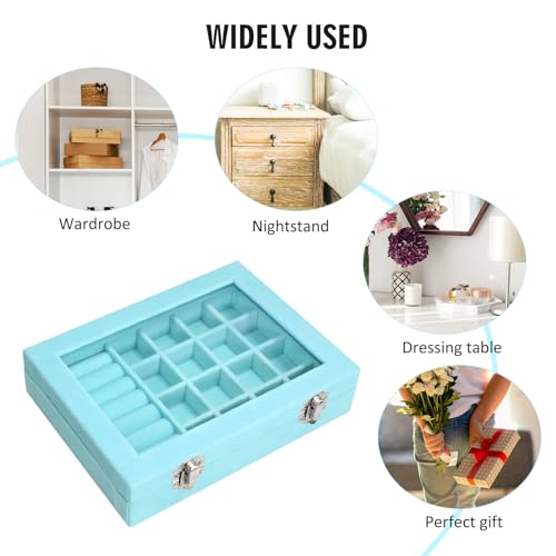 Image of Rings Organizer Tray 7 &16 Grid Slots Velvet Jewelry Earring Storage Box