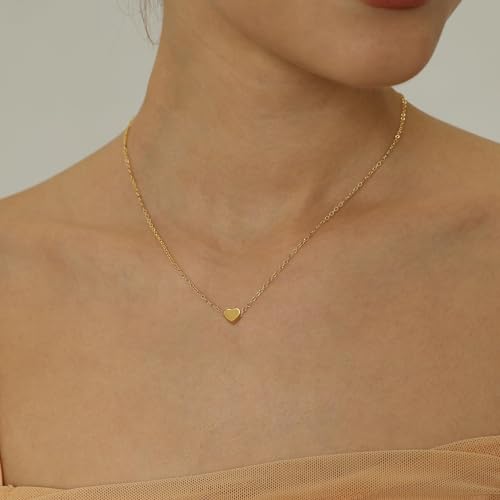 Dainty Heart Necklace for Women Simple Gold/Silver Open Heart Choker Necklaces Tiny Round Coin Pendant Bubble Heart Necklace for Women Birthday Christmas Gifts Stocking Stuffers4