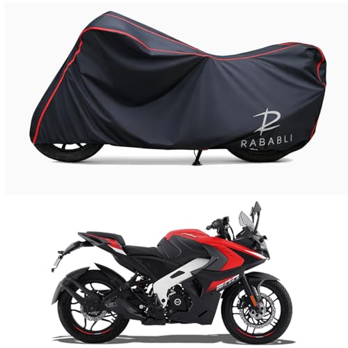 Image of Waterproof Bike Body Cover Compatible for | Bajaj Pulsar RS 200 | Taffeta Fabric, Red Piping Design, Bottom Elastic Fit | Dustproof, Sun UV & Rain Protection for All Bikes