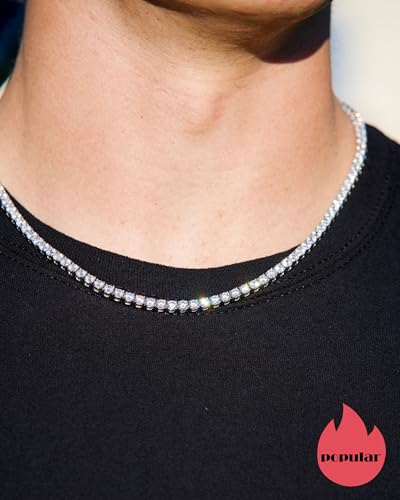 CG&KYGG 3MM Tennis Necklace for Men Women, 18K Real White Gold Plated Iced Out Diamond Chain, Gift for Birthday & Holiday(New Double Safety Cubic Zirconia Clasp, Delicate Packing)3