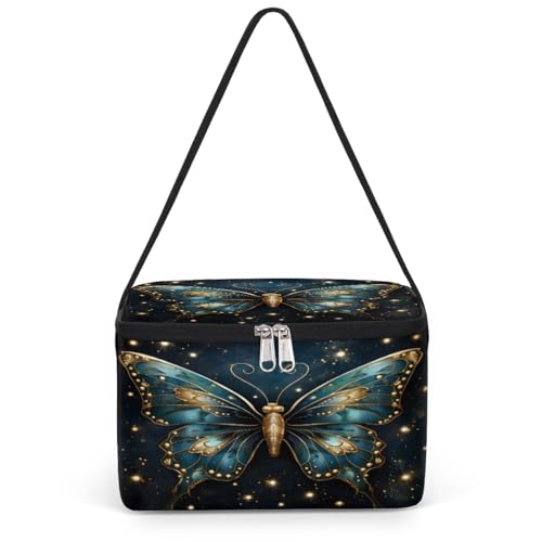 GzLeyigou Glitter Butterfly Lunch Bags for Women Men 9 Cans, Hot & Cold Food Delivery Bag Insulated Grocery Bag Insulated Lunch Box Butterfly Cooler Bag for Office Work Picnic Beach
