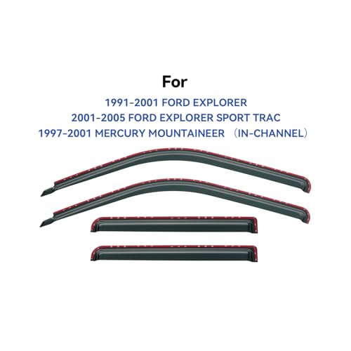 Image of in-Channel Window Visors Rain Guards Shield for 1991-2001 Ford Explorer, Window Vent Wind Deflectors Visors Shades for 2001-2005 Ford Explorer Sport Trac