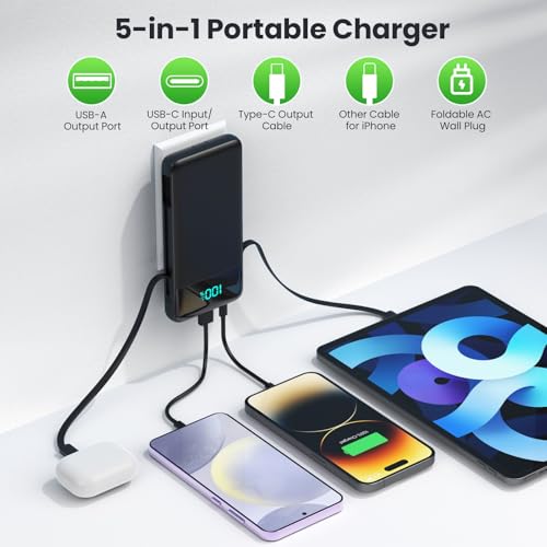 Portable Charger with Built-in AC Plug and Cables,13800mAh All in One USB C Fast Charging Power Bank,Travel Essentials Portable Phone Charger Battery Pack for iPhone 17/16/15/14/13,Galaxy,Android etc - Image 7