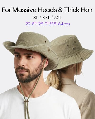 Image of Zylioo XXL Boonie Sun Hat for Big Heads, Washed Wide Floppy Brim Hiking Hat with Chin Strap, Cooling Safari Fishing Hat