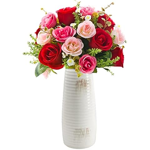 Belle Vous 11 Inch Distressed White Ceramic Vase Set Cover