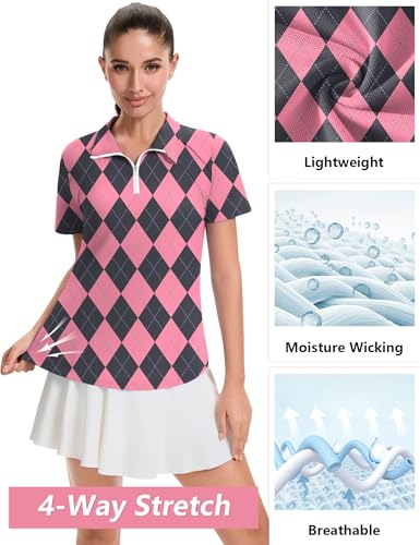 Image of LOMON Womens Golf Polo Shirts Summer Short Sleeve 1 /4 Zip Tops Moisture Wicking Casual Tennis Activewear with Pockets