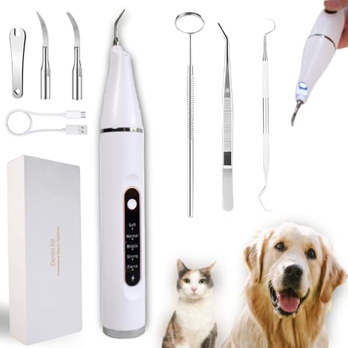 Kit Limpieza Bucal Perros y Gatos con 5 Modos de Uso - Cepillo Dental Ultrasónico Plaque Off + Limpiador Quita Sarro + Accesorios - Cuidado Dental Mascotas - Color Blanco | 3-Stars