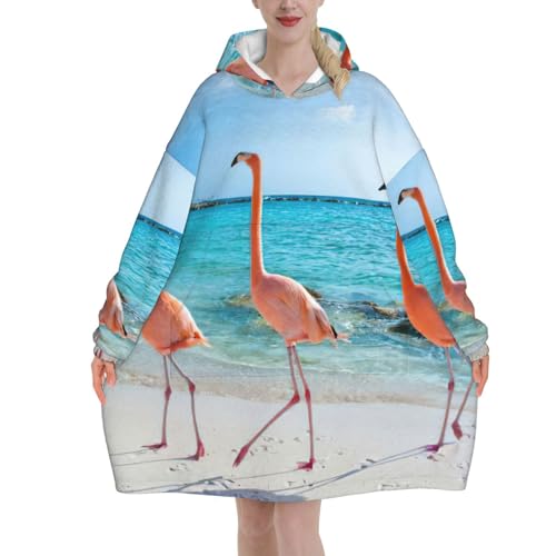 Couverture à capuche flamant rose en flanelle épaisse et chaude pour l'hiver