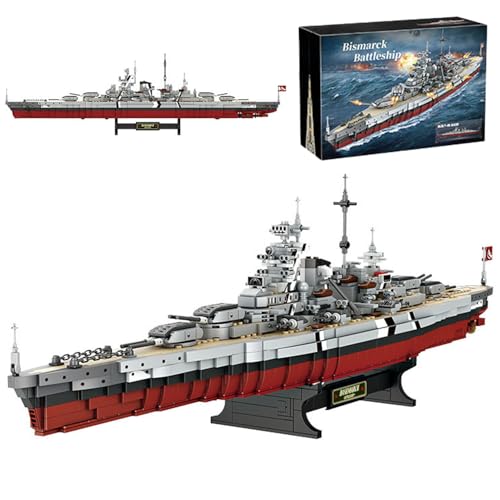 Tirff Cuirassé Bismarck Maquette Blocs de Construction, 2081 Pièces Warship Jeu de Construction, WW2 Cuirassé Bismarck Jouets Militaires, Battleship Jouet...