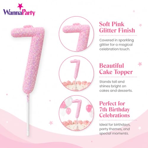 Image of Wanna Party Glitter Designer Pink Number 7 Birthday Candle, Numerical Cake Candle for 7th Birthday, Cake Cutting, Party Decoration & Celebration Supplies - 1PC