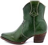 HKDFFC Damen Leder Stiefeletten Mit Runder Spitze, Retro Seitlicher Reißverschluss Ritter Kurze Stiefel Mittlerer Blockabsatz Freizeitschuhe Schnee Durable Outdoor Thermo Cowboystiefel,Grün,40 EU