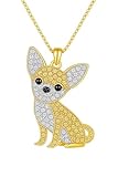 Dog Lovers' Necklace - Different Breeds of Dogs, Synthetic Black and White Zirconia Accented, Golden Retriever, Pug, Corgi, Boxer, and more! Trendy Alloy Chain, Fashion Themed Jewelry Accessory for Men or Women, Pet Lover Gift for Birthday and Holiday, Durable and Long-Lasting, Hypoallergenic and Nickel-Free, Everyday Wear (Gold Chihuahua)
