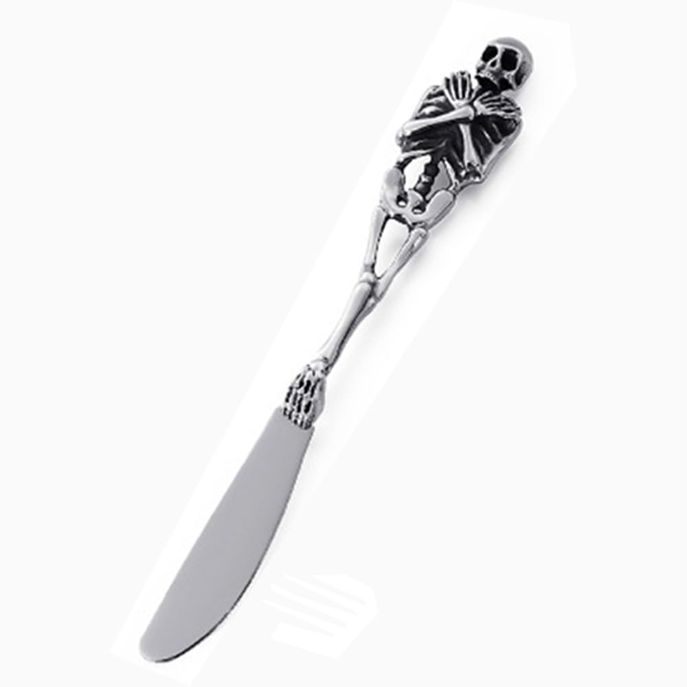 Exaggerated Bossy Creative Skull Handle Kitchen Stainless Steel Silverware Tableware Flatware Cutlery Knives Forks Spoons Set,Hotel Home Theme Restaurant Banquet (Knive)