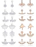 Tornito 12 Pairs Lotus Flower Earring Studs Chic CZ Earrings Jackets For Women Girls Silver Rose Gold Tone