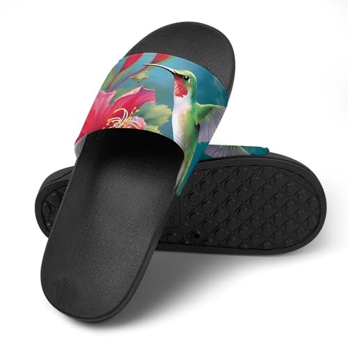 Hummingbirds Red Flower Hibiscus Non Slip Slides Sandals for Women Men Quick Drying Shower Shoes for Bathroom Pool Beach4
