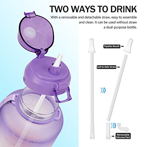 Fidus Large Half Gallon/64oz Motivational Water Bottle with Time Marker & Straw,Leakproof Tritan BPA Free Water Jug,Ensure You Drink Enough Water Daily for Fitness-Purple/Coral Gradient