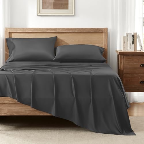 Image of Andency Dark Grey King Sheets Set 100% Viscose Derived from Bamboo | Cooling Summer Sheets, Deep Pocket Up to 16 inch, Silky Soft Hotel Luxury Breathable Bedding Sheets & Pillowcases