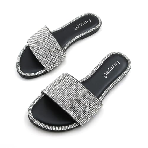Women's Glitter Shiny Slide Sandals Fashion Round Toe Slip on Bling Slippers Size 6-103