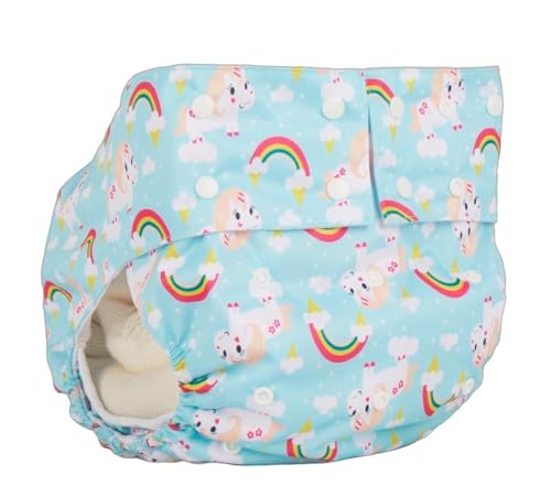 ABDL Diaper Adult Printed Diaper, Unisex - Unicorn and Light Blue Leak Proof, Super Absorbent Diaper, Adult Diaper Cover/Wrap, ABDL Japanese Standard