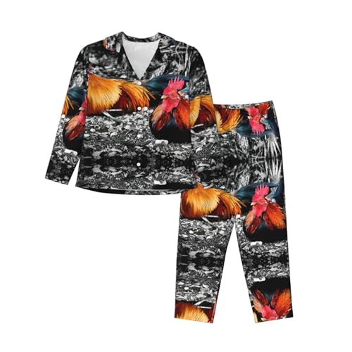 Pyjama à manches longues imprimé coq de poule pour soirée cocooning