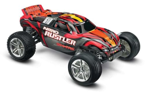 Traxxas Nitro Rustler: Powered 2WD Stadium Truck with TQ 2.4 GHz Radio & TSM (1/10 Scale), Red