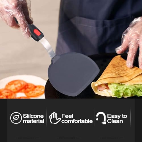 Image of Silicone Spatula - Nonstick, Heat Resistant Cooking & Baking Flipper for Pancakes, Omelettes, Pizza, Steak, Dosa - Ideal for Griddle Pans, Cookware and Fish Turner (Wide Spatula)