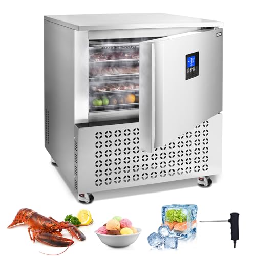 VEVOR Congelador Rápido Comercial, 114 L con 5 Bandejas, Arcón Congelador Rápido con 4 Modos de Congelación, Acero Inoxidable, con Ruedas para Restaurantes, Mariscos, 800 x 810 x 950 mm, Plata