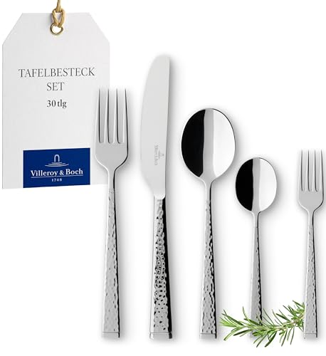 Villeroy & Boch - Blacksmith Besteckset 30 tlg. Silber/Platin, Spülmaschinenfest, Rostfrei, Besteck Set 30 teilig, Essbesteck, Gabel, Messer,...