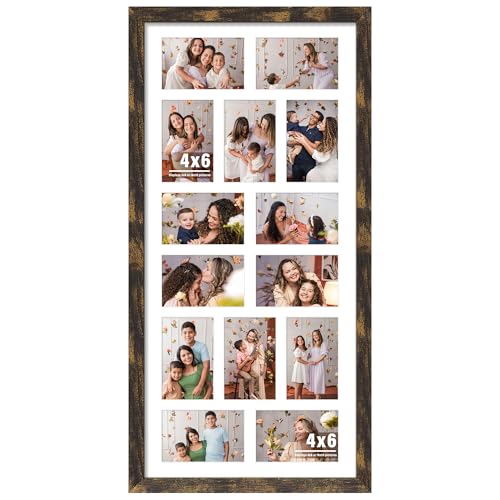 Image of DUENPY 14x30 Picture Frame 4x6 Collage Picture Frame Displays Fourteen 4x6 inch Photos Collage Wall Decor Wall Hanging Brown