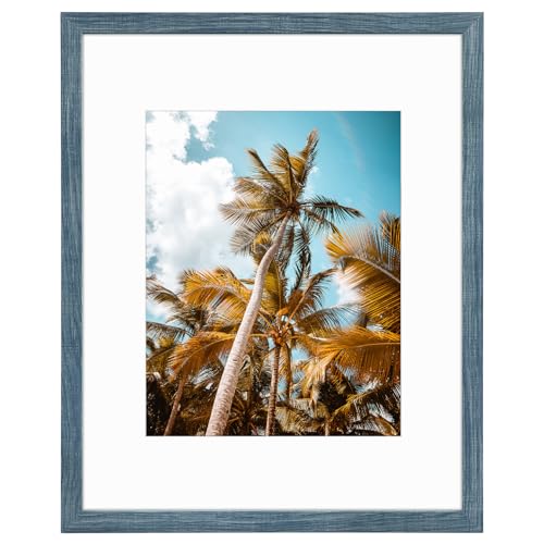 Image of Frametory, 16x20 Picture Frame with Mat for 11x14 Photo - High Definition Glass Wide Molding - Preinstalled Wall Mounting Hardware (Blue, 1 Pack)