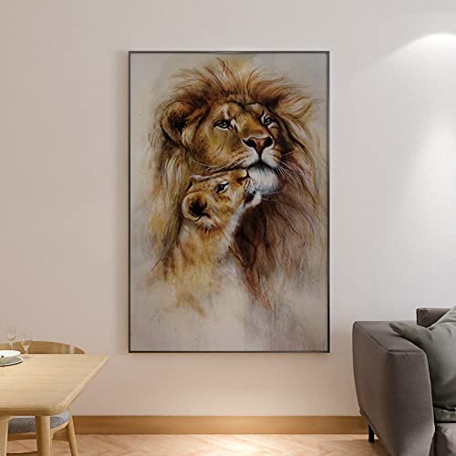 Peinture à l'huile de lion rétro fait main grande toile luxe pour salon