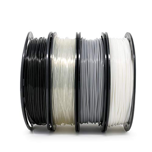 Image of Gizmo Dorks 1.75mm PLA 3D Filament 4 Color 200g Each Black Grey Clear White | Eco Friendly Bioplastic, Multi Sample Trial Bundle Pack, Universal FDM Extrusion Fit, Small Project Starter