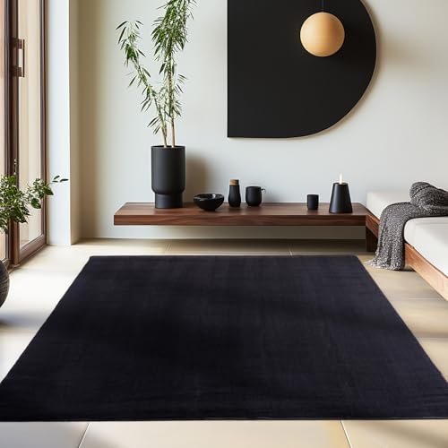 HomebyHome Alfombra Salon de Pelo Corto 200x300 (200 x 290 cm) Negro - Alfombras de Habitacion Diseño Monocolor Sala de...