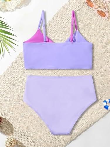 Image of Girls Swimsuit Color Block Twist Bathing Bikini Suit Adjustable Straps Girls 2 Piece Swimsuit 7-14 Years
