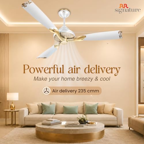 Image of RR Signature Jaipur Mahal NEO 1240 MM | Royal Design Ceiling Fan for Home and Office | High Speed 320 RPM | Agaria White, 3 Year Warranty & Free Installation