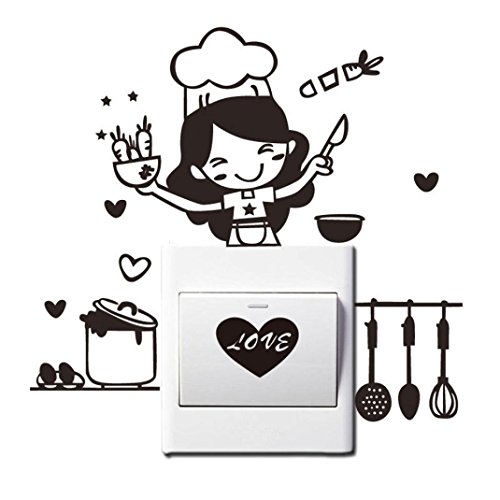 Vinilo decorativo pegatina pared,Logobeing Cocina luz interruptor pegatina lindo cocinero vinilo pared calcomanía casa decoración (Negro) Cover