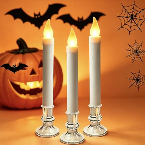 Image of Christmas Window Candles, 9.3in Flameless Taper, Silvery, 6pcs